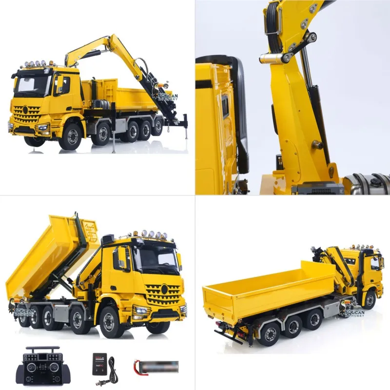 선물용 1/14 10x10 RC 유압 크레인 풀 덤프 트럭 금속 화물차 티퍼 리어 액슬 스티어링 라이트 사운드 완성차 장난감