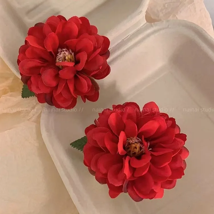 

Fashion Red Fabric Rose Flower Hairpin Brooch Bridal Wedding Bridesmaid Party Artificial Rose Hair Clip Hair Accessories