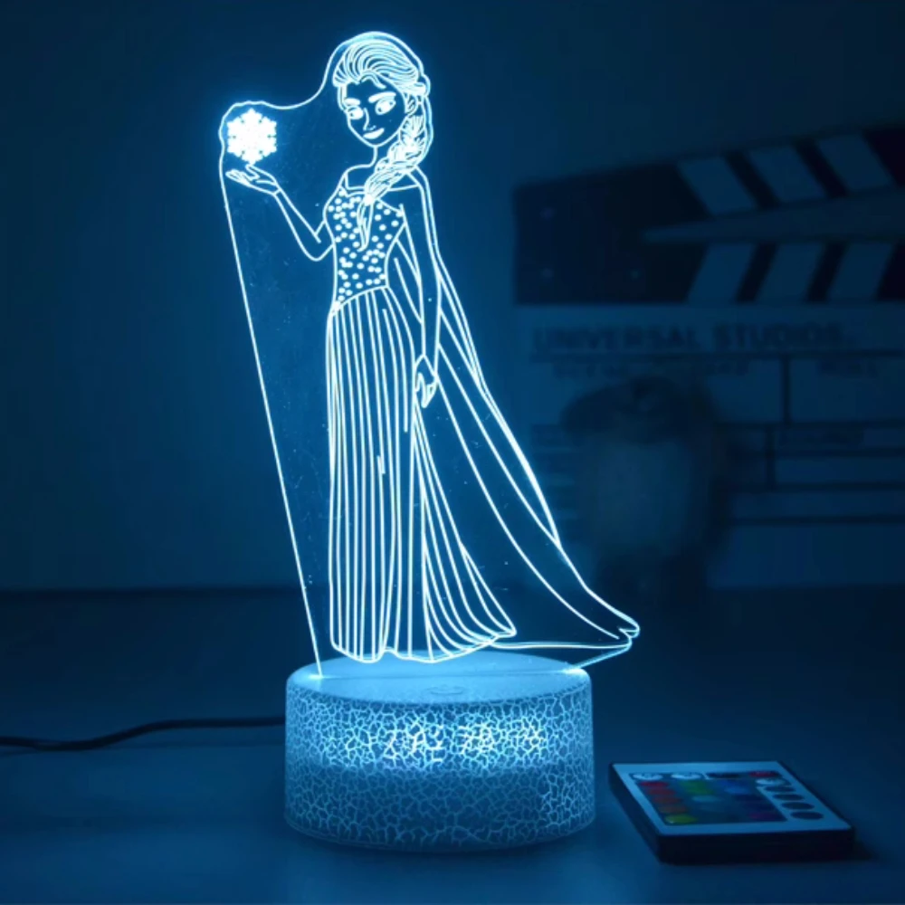 Série Princesa 3D Night Light, 16 Cores, Lâmpada Mudando a Cor, Luz LED Regulável, Controle Remoto, Princesa Toy, Presente Kids