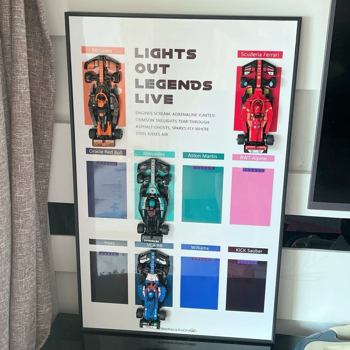 NEWDisplay Wallboard Compatibel voor LEGO Speed Racing Series F1 tien bouwsteenauto's model Wandmontage Displaybox Fotolijst