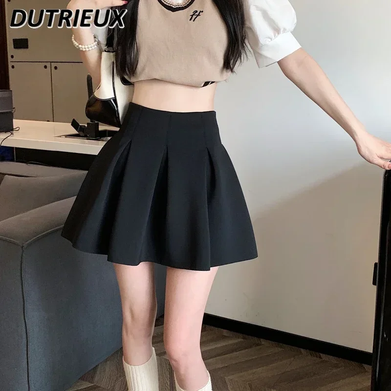 Black High Waist Fluffy Pleated Short A-word Skirt Sweet Cute Girls Versatile Spring and Summer 2025 New Mini Skirts