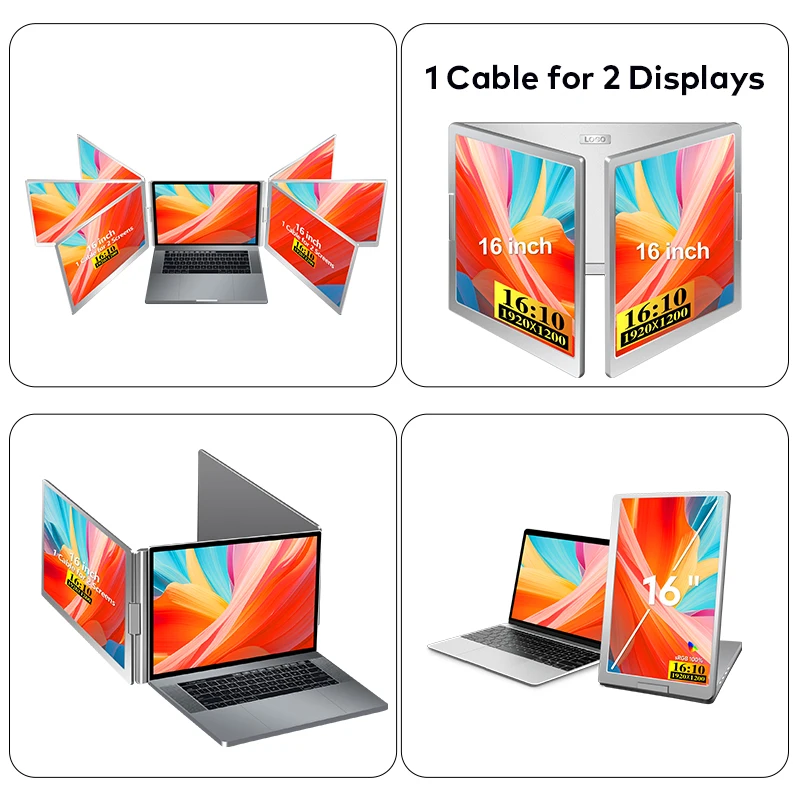 

New Design 16 Inch Laptop's Extender Screen Display Portable Monitor 1 Cable for 2 Display for 12-18.5'' Wins/Mac(M1 M2 M3 M4)