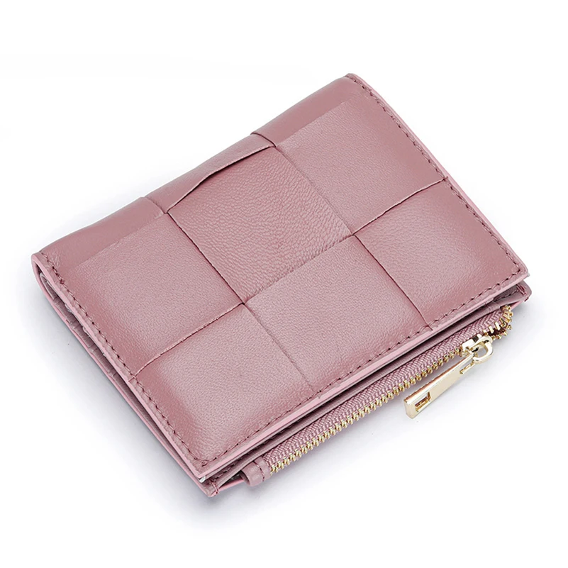 Fashion Sheepskin Hand Woven Brided Zipper Women Wallet Western Braided Large Capacity Purse For Ladies