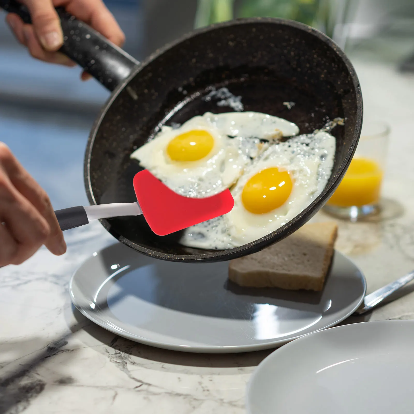 

1pc Silicone Spatula Red Heat Resistant Non-Stick Kitchen Cooking Utensil Stainless Steel Handle Dishwasher Safe Pancake