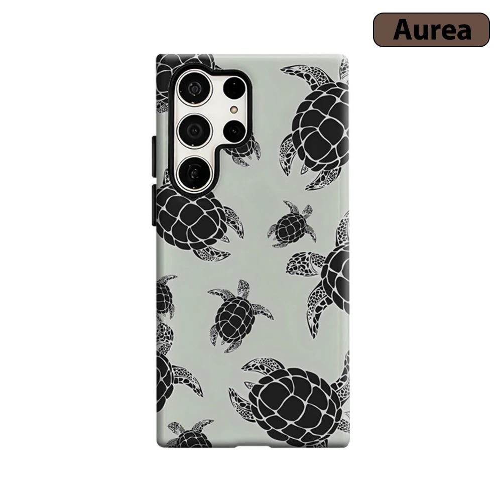Turtle Silhouette Phone Case for Samsung Galaxy S25 Ultra S24 S23 Ultra Plus Shockproof Double Layer Tough Back Cover