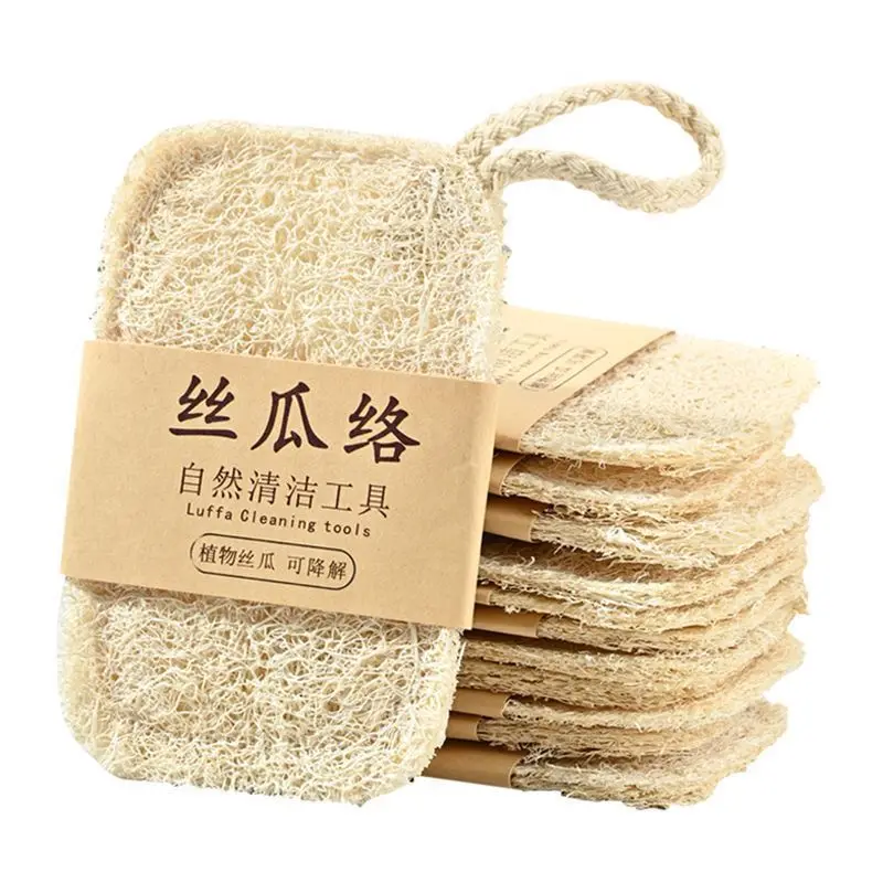 3Pcs Natural Luffa Dish Washing Cloth Sponge Loofah Scrub Pad Dish Pot Easy To Clean Scrubber Sponge Kitchen Clean Brushes Pad