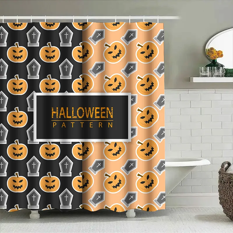 

Tuniu Halloween Pumpkin Striped Curtain Shower Curtain for Bathroom Decor Scary Skull Pattern Design