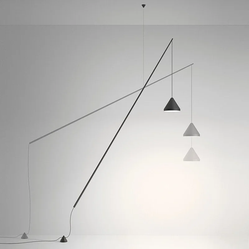 Simple modern style leisure large space villa living room linear fishing floor lamp exhibition hall chandelier