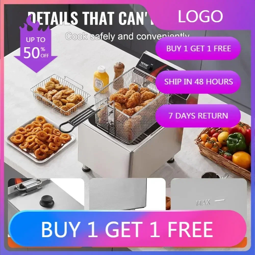 

VEVOR 1750W Stainless Steel Deep Fryer, 12Qt Countertop Model with Adjustable Basket and Feet