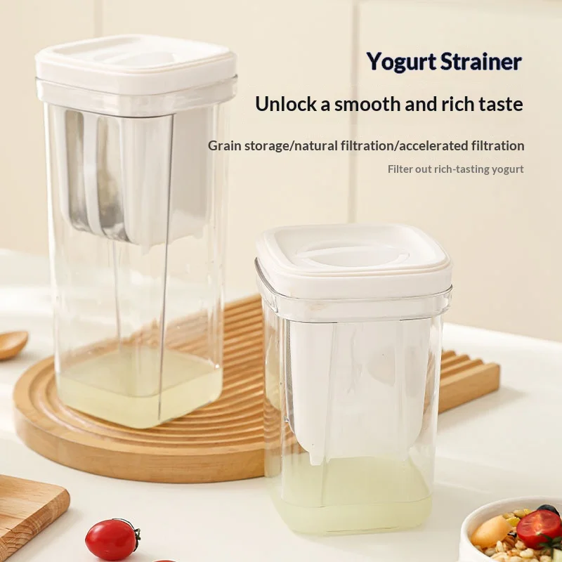 Homemade Greek Yogurt Strainer, Square Clear Nut Milk Filter, Food-Grade Airtight Grain Container with Dust Cover