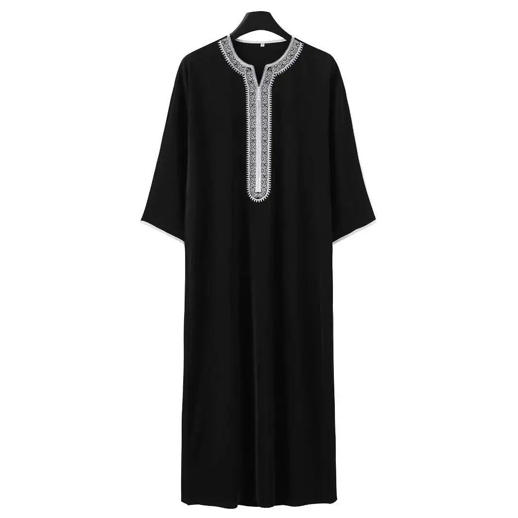 ชุดคลุมแบบหลวมแขนสั้นปักลายสำหรับผู้ชายมุสลิมอาหรับ ดูไบ มาเลเซีย ปี 2025 ชุดอบายะหรูหราสง่างามสำหรับเดือนรอมฎอน ดูไบ อิสลาม