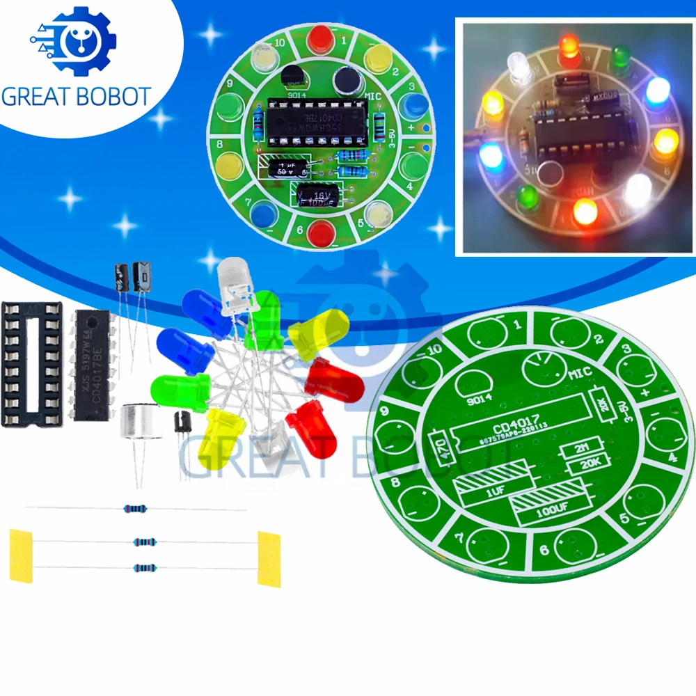 Diy Electronics Lab - BS CD4017 colorful voice control rotating