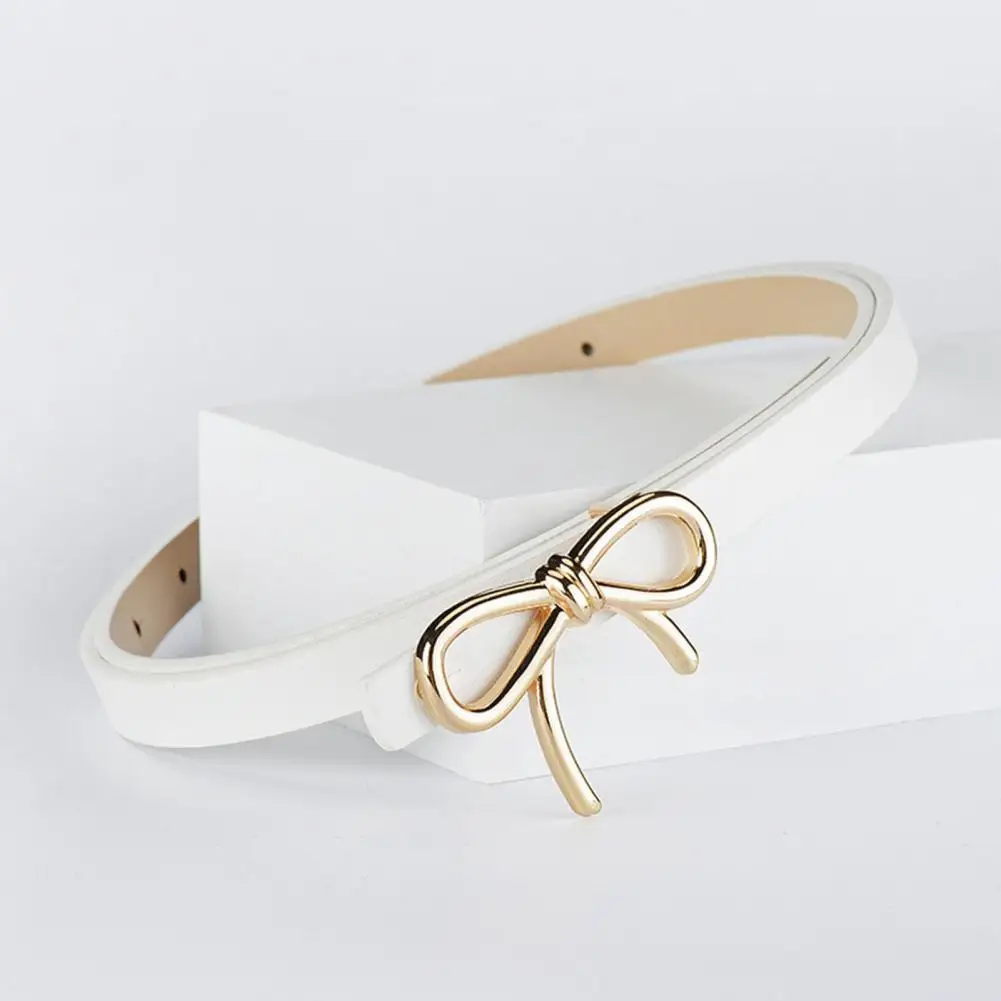 

Women Accessory Belt Women Solid Color Belt Elegant Metal Bowknot Decorated Women's Imitation Leather Belt with for Stylish