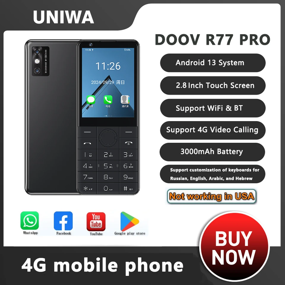 DOOV R77 Pro 4G Touch Screen Keypad Mobile Phone with 5MP Camera