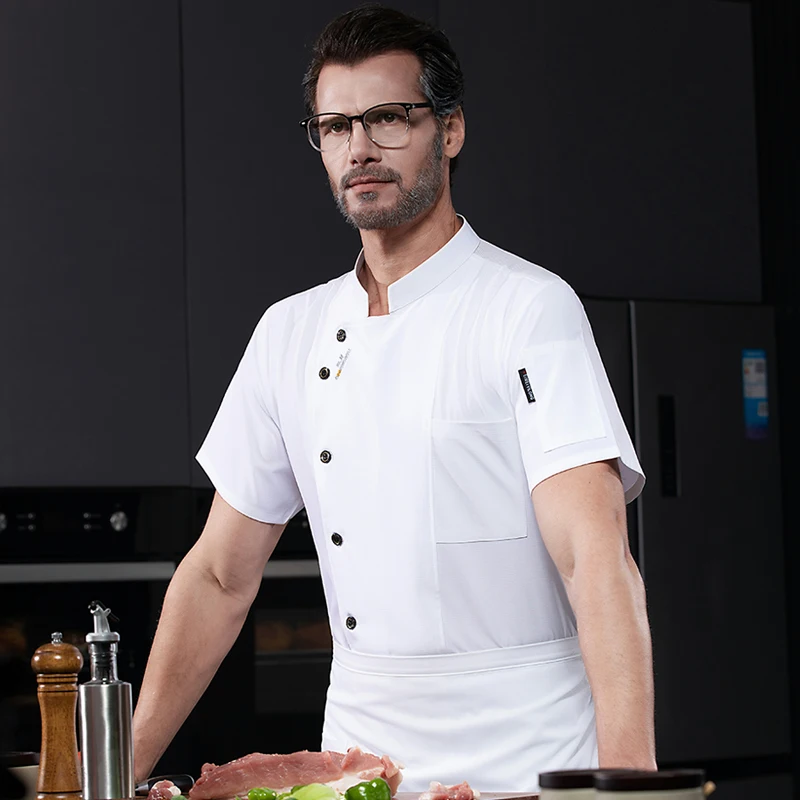 남성용 주방 재킷 셰프 유니폼 전문 주방 의상 디자이너 셰프 셔츠 반팔 웨이터 레스토랑 작업복