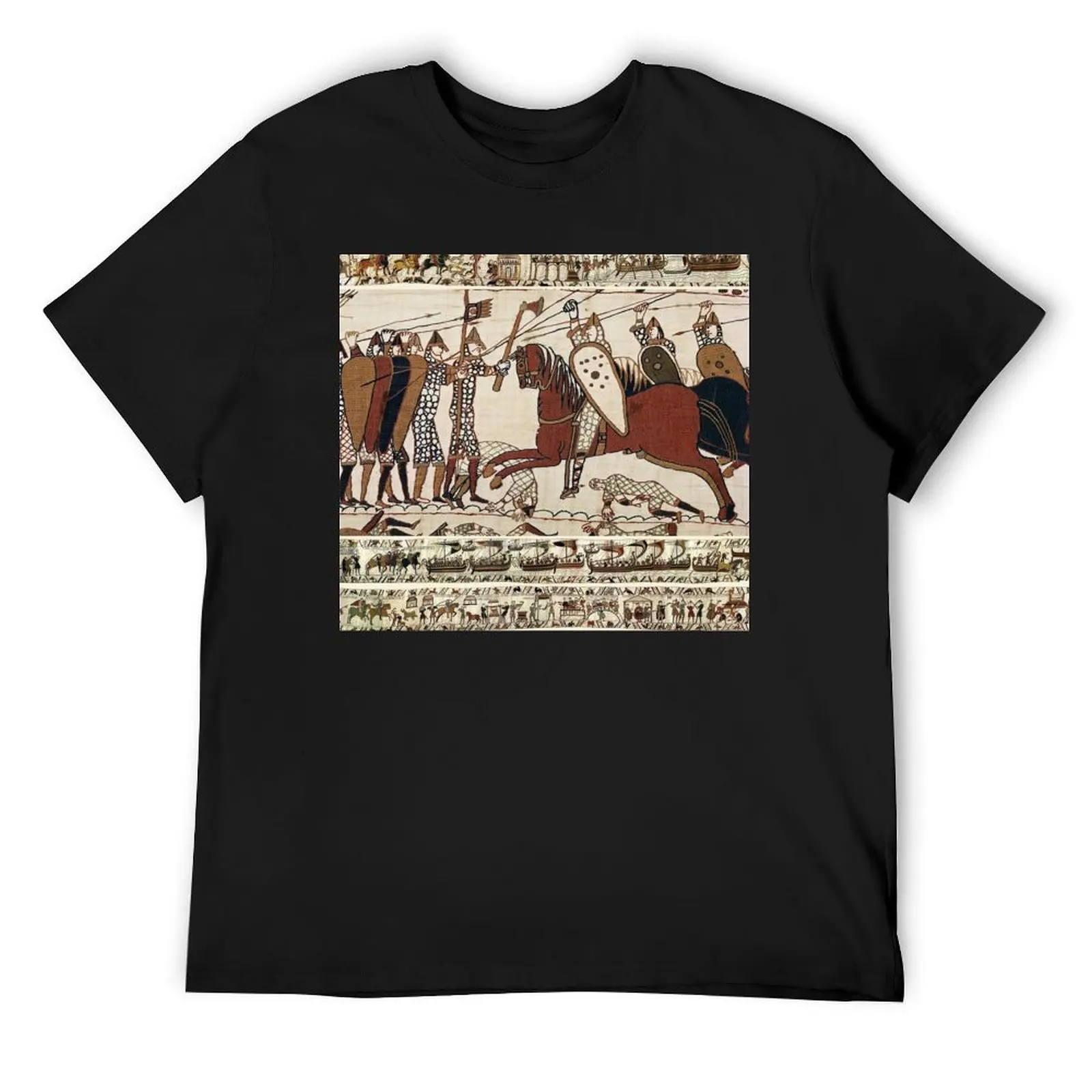 THE BAYEUX TAPESTRY ,BATTLE OF HASTINGS ,NORMAN KNIGHTS COMBATTING HORSEBACK T-Shirt summer clothes mens designer t shirt