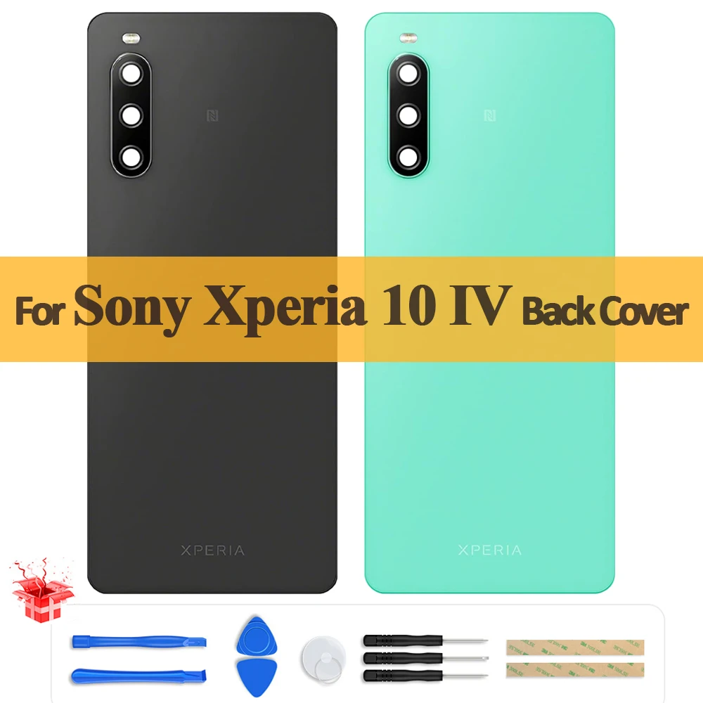 Original For Sony Xperia 10 IV Battery Back Cover XQ-CC54 XQ-CC72 Glass Housing Rear Door Case Parts With Camera Lens