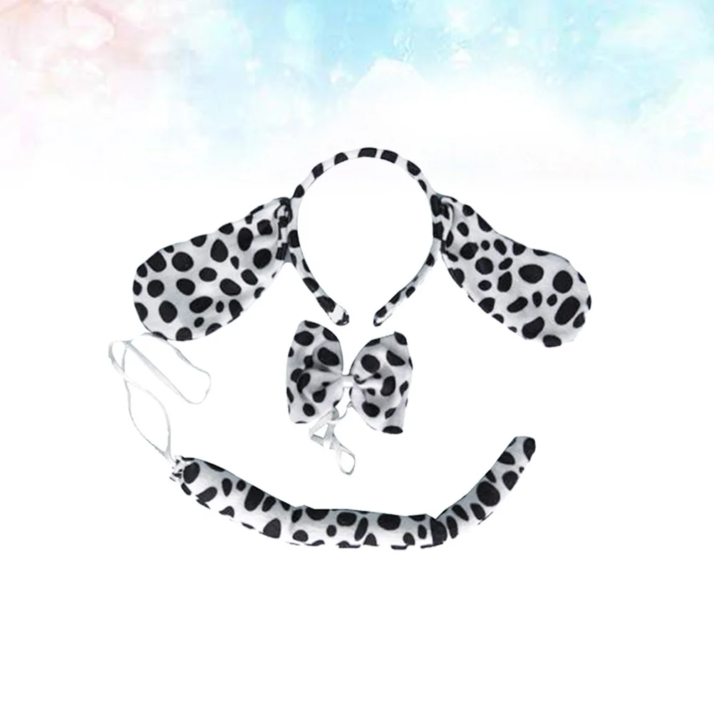 Zestaw 2 szt. opasek na głowę, akcesoria do kostiumu psa dla dorosłych, 3 w 1, uszy do cosplayu, opaska, muszka, ogon, wzór w kropki, gotowe do Halloweenu