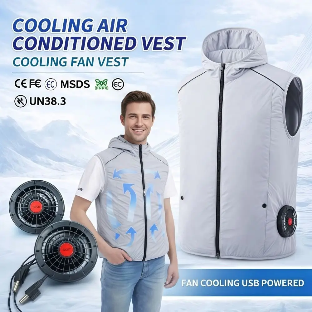 

Электрический вентиляторный жилет 5В USB, нейлоновый, для работы при высоких температурах, с функцией кондиционирования воздуха, регулируемая скорость, прочный охлаждающий жилет для походов и рыбалки