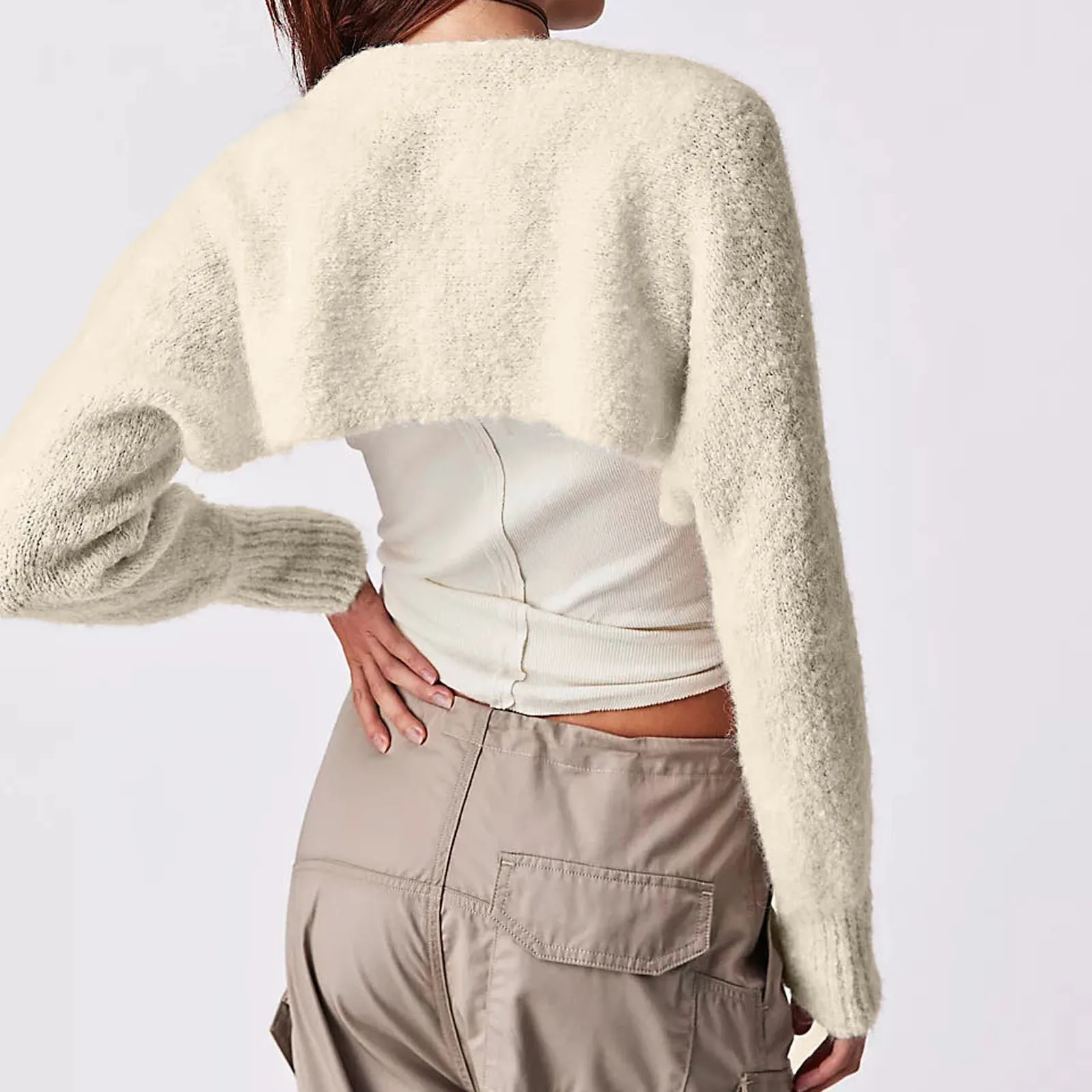 Women Autumn Winter Short Knitwear Long Sleeve Solid Color Open Front Knit Shrug Crop Cardigan Tops Harajuku Club Streetwear