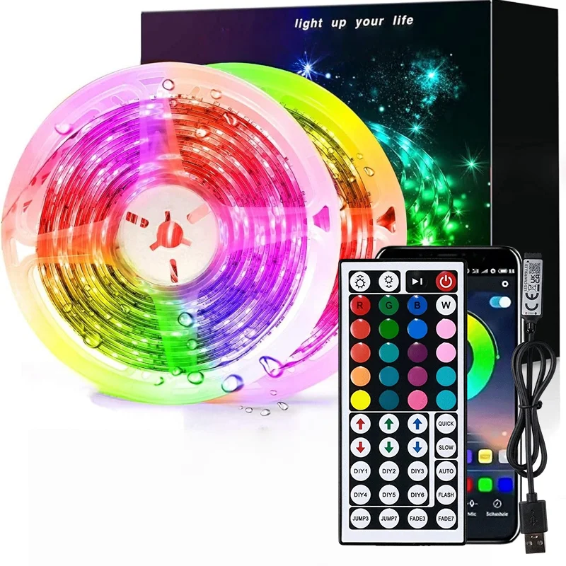 Fita de LED com Sincronização Musical, Mudança de Cor RGB, Controle Inteligente por Aplicativo e Remoto, Lâmpada Flexível para Decoração de Festas e Ambientes