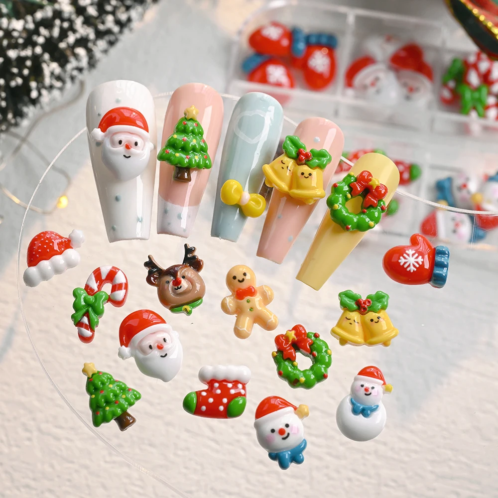 36 Uds. De bonitos dijes navideños 3D para uñas, corona de Papá Noel, alce, muñeco de nieve, hombre de jengibre, decoraciones artísticas para uñas, suministros para uñas de Navidad DIY
