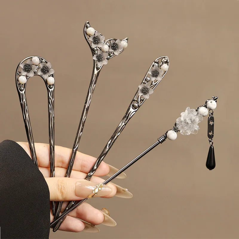 

Vintage New Chinese Style Hair Forks Temperament Flower Pearl Decor Tassel Ancient Hairpins Hanfu Simple Hair Accessories