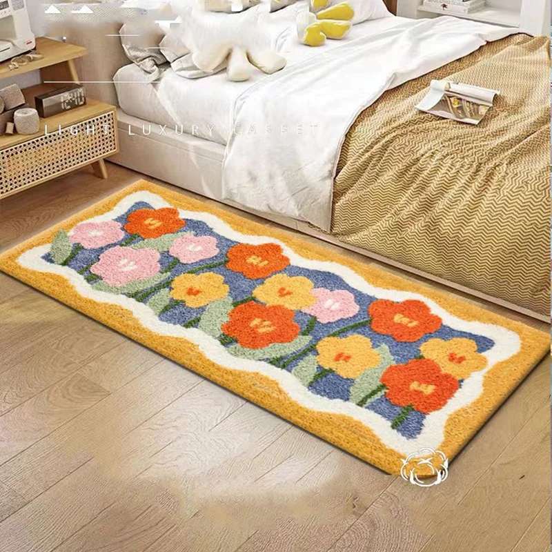 Tapis de chambre antidérapant en peluche pour enfants, tapis de jeu pour bébé, tapis de chevet, polymère de sol, lavable, court, mignon, doux,