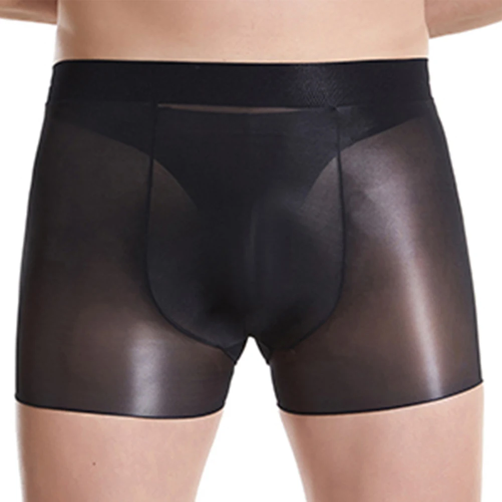 

Boxer Briefs Men Underwear Breathable Elastic High Glossy Leightweight Nylon Oil Shiny Panties See Through Sexy