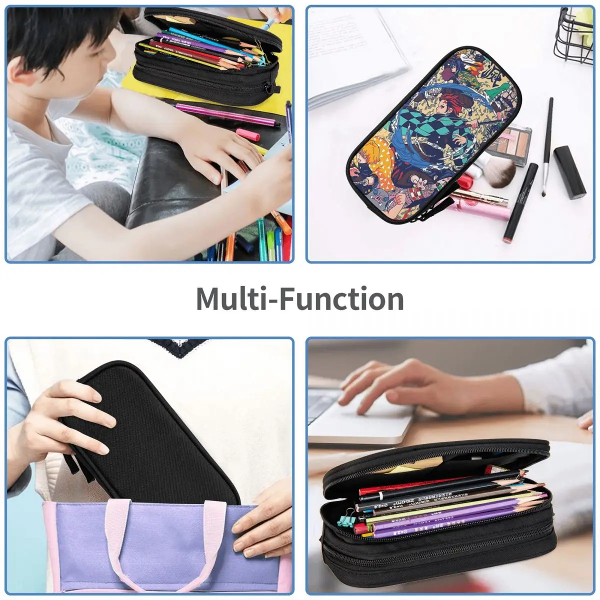 Anime Demon Slayer Kamado Tanjirou Pencil Cases Big Capacity Pen Bags Pen Box Pencil Pouch For Boys Girls Students Stationery