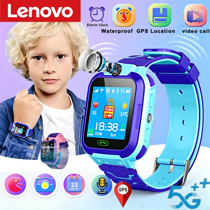 Montre connectée pour enfants Lenovo Q12B SIM, appel vidéo, SOS, étanche IP67, caméra, moniteur, GPS, suivi de localisation pour filles