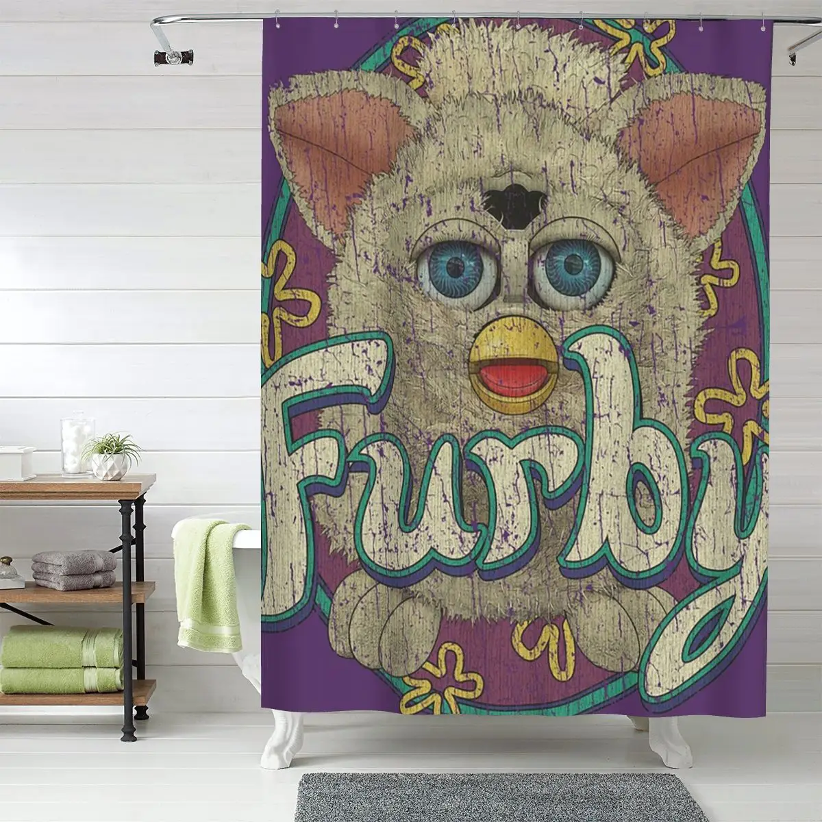 

Snowball Furby Shower Curtain Bathroom Polyester Waterproof Bath Curtains with Hooks