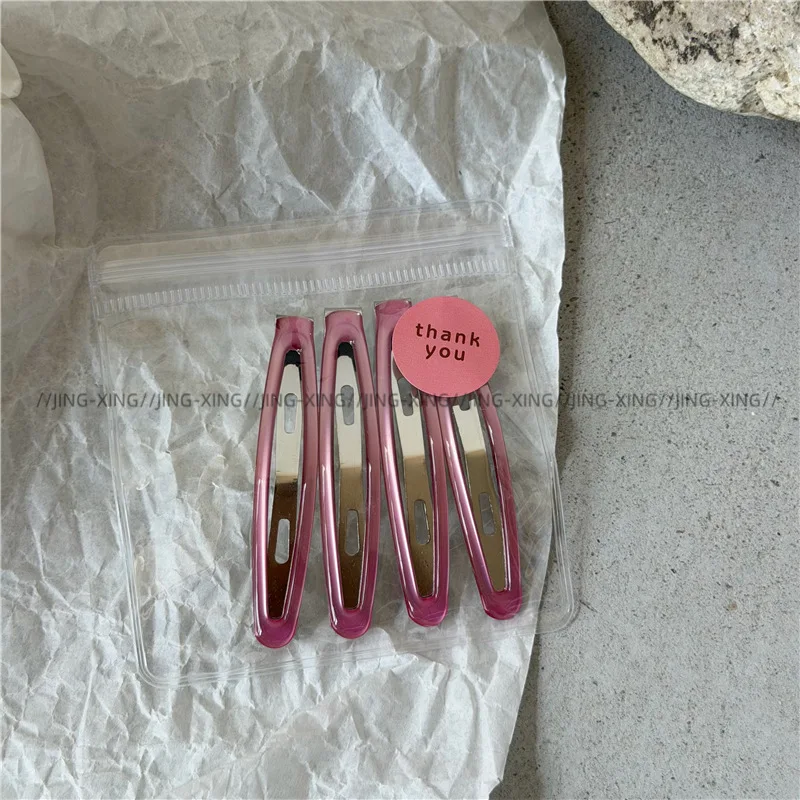 New K-style Icy Clear Snap Hair Clips for Girls Sweet Cool Side Clips Metal Color Bobby Pins Hairpin Set Women Hair Accessories view 5