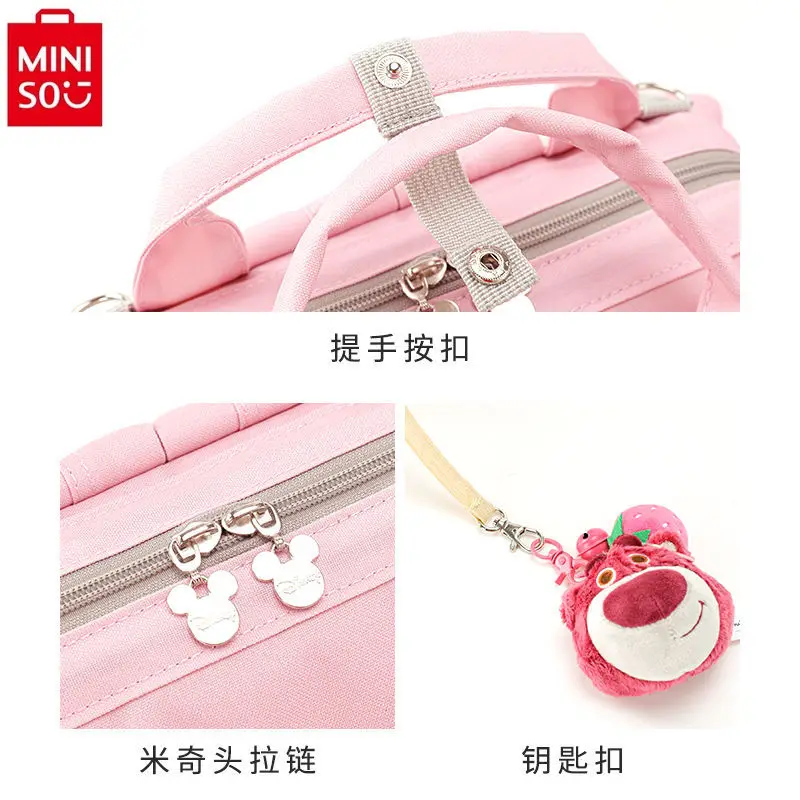 MINISO Disney Strawberry Bear Three Eyed Baby Go Out leggero, grande capacità, borsa multifunzionale per mamma e bambino