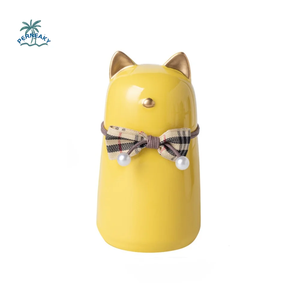 Urna Conmemorativa de Cerámica para Mascotas, Hecha a Mano con Lazo, Urna Funeraria Decorativa con Forma de Gato, Urna Funeraria para Perros, Decoración para el Hogar