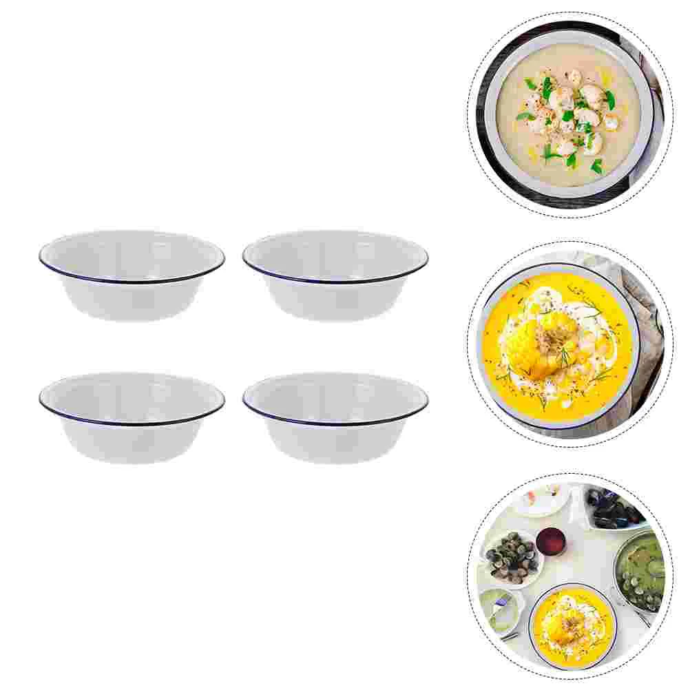 

4 Pcs Enamel Bowl Serving Dinner Food Containers Baking Trays Simple Soup Creative Basin Cake Pan