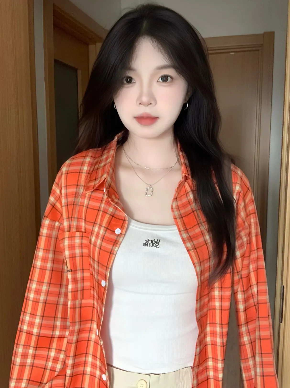 

Американский ретро-стиль, оранжевая клетчатая длинная рубашка-куртка для женщин, свободная повседневная, солнцезащитная, универсальная зимняя верхняя одежда, топ Ciwalk