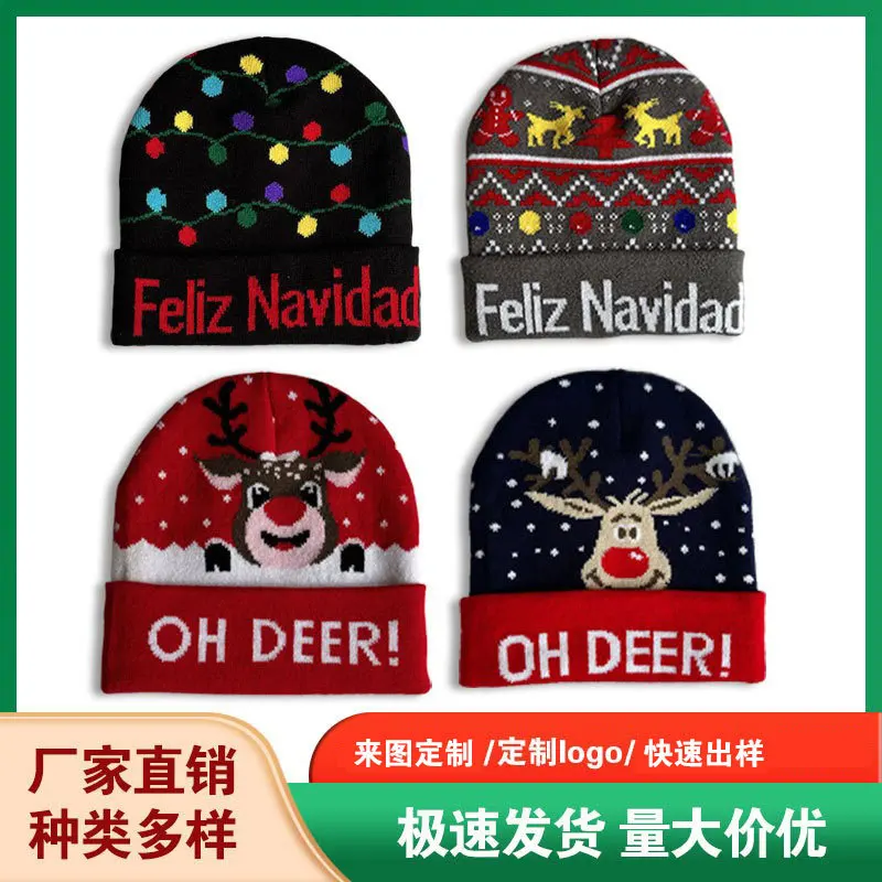 Creative Y2K Beanie Knitted Hat christmas Men Women Elk deer Multi Colors Wool Warm Winter Autumn Jacquard Cap Hip Hop cap ﻿