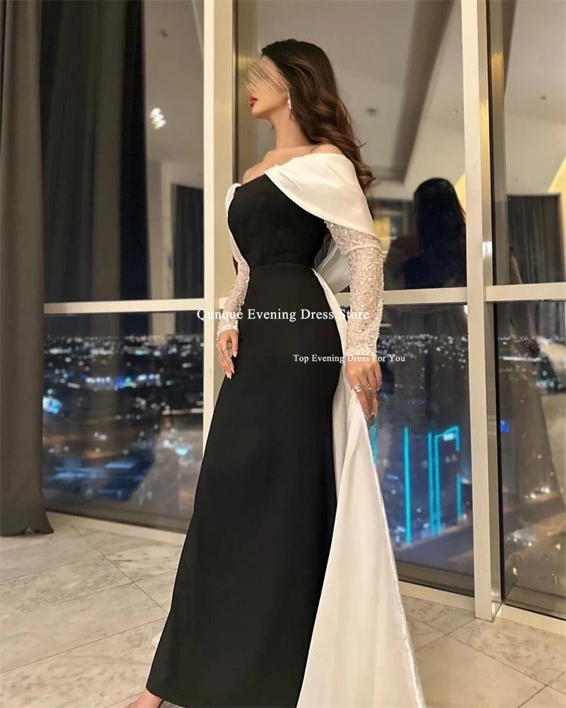 Qunque Customized Formal Evening Dress With Cape Vestidos De Noche Prom Dress Long Glitter Sequins Sleeves Mermaid Party Dress