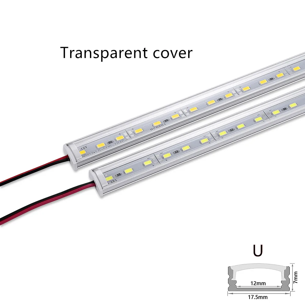 1-20 szt. LED aluminiowy solidna listwa świetlna DC12V 50CM 20 cali w kształcie litery U 5730 36LEDs kanał aluminiowy LED oświetlenie do dekoracji