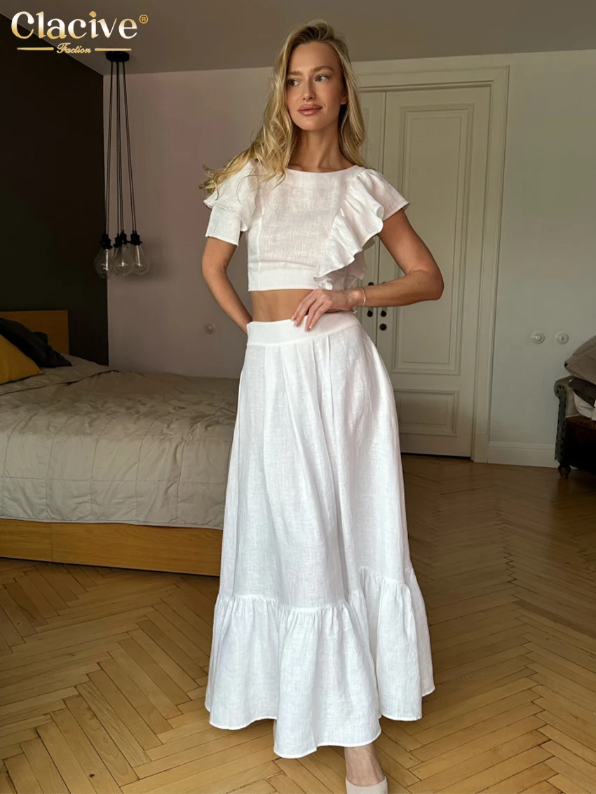 

Clacive Summer Loose Black Cotton 2 Piece Sets Women Outfit 2024 Fashion Short Sleeve Shirt With High Waist Pleated Skirts Set