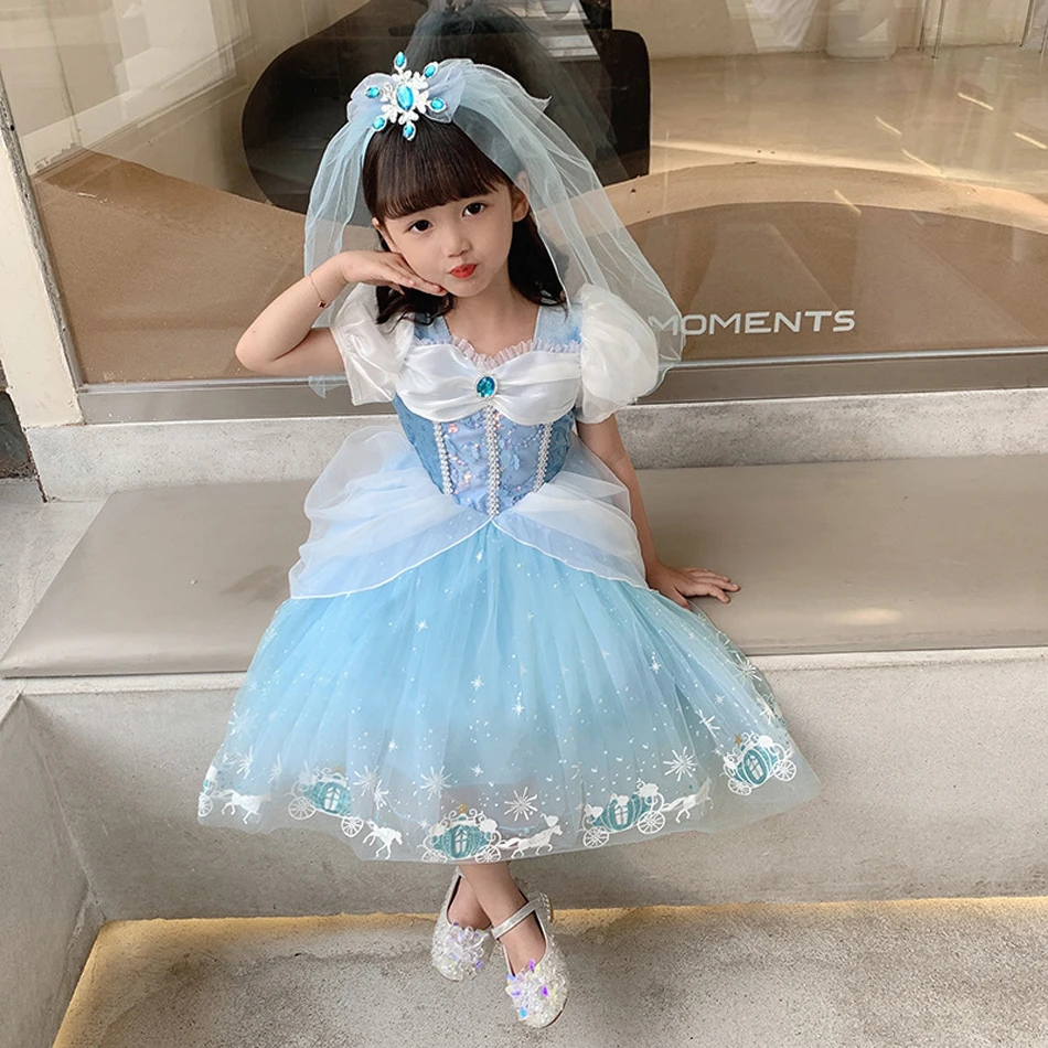 Ragazza cenerentola Princess Dress Halloween Christmas Ball Gown Girls Carnival Kid Costume Cosplay con guanti per la festa di compleanno