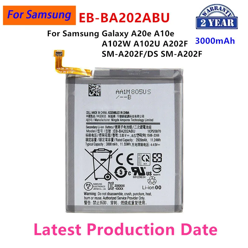 

Brand New EB-BA202ABU 3000mAh Battery For Samsung Galaxy A20e A10e A102W A102U A202F SM-A202F/DS SM-A202F Batteries