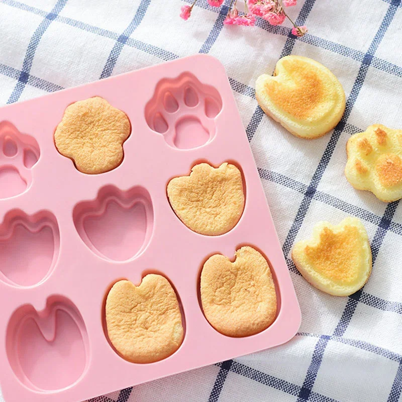 9 Holes Foot-shaped Silicone Cake Baking Mold Handmade Soap Chocolate Fudge  Bear Paw and Duck  DIY  Pastry