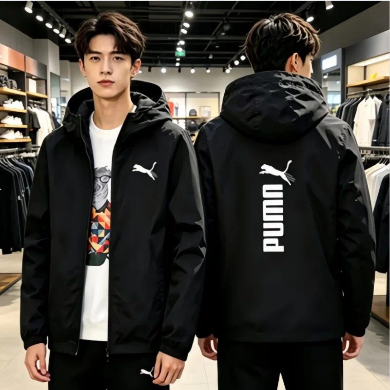 New Fashion Men Spring Autumn Zip Up Printed Hooded Coat Windproof Waterproof Outdoor Casual Sport Jacket
