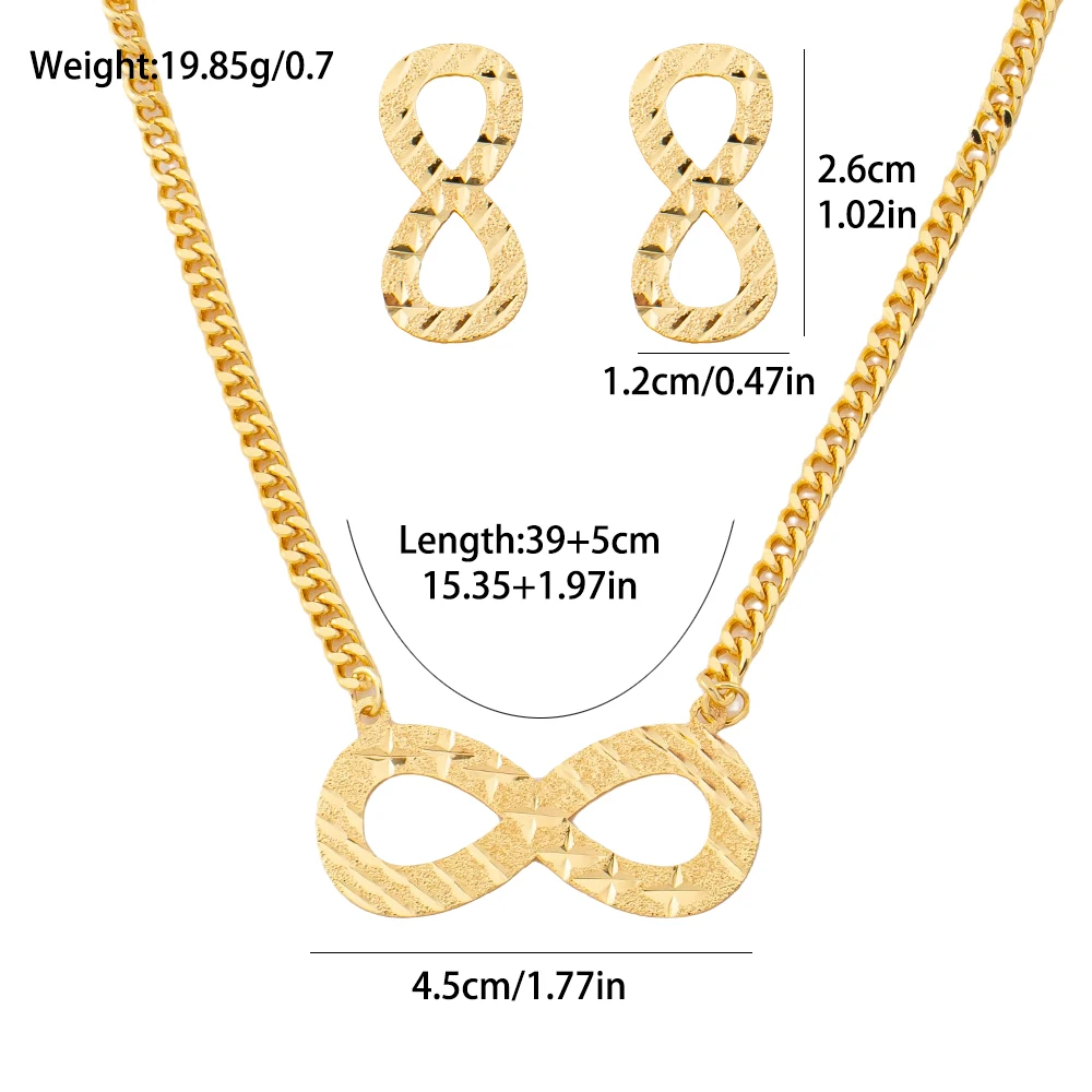 8-Wort-Edelstahl-Halskette und Ohrringe, mattiertes Design, Unendlichkeitssymbol, geometrischer Schmuck, Accessoires für Damen-Partygeschenke – Detail 5