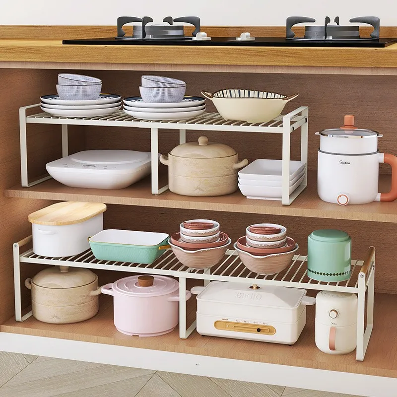 Kitchen retractable rack, cabinet baffle layered dish rack