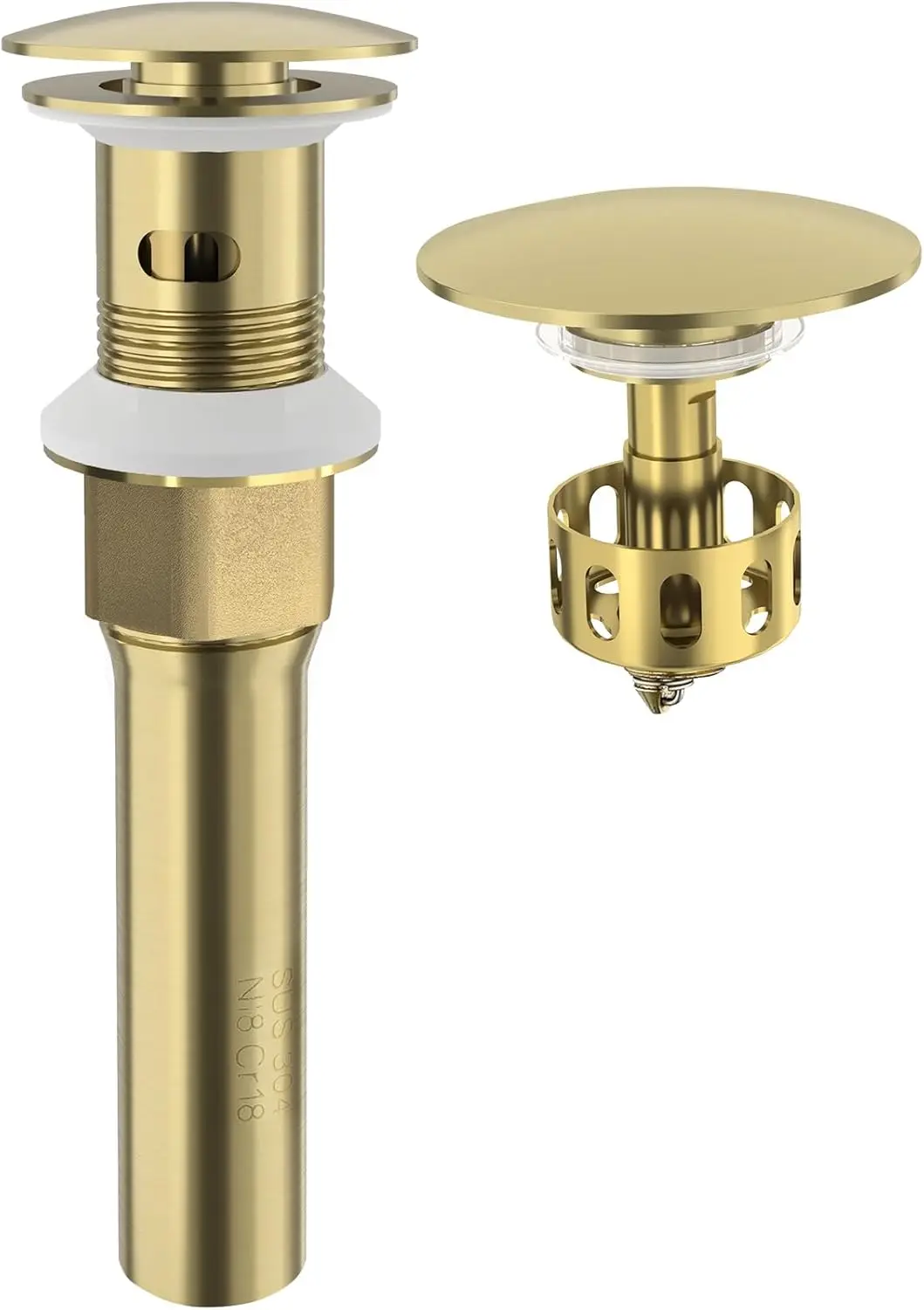 

Pop Up Drain Stopper with Overflow, Vessel Sink Drain Assembly, Detachable Basket Strainer, Anti-Clogging, Brushed Champagne