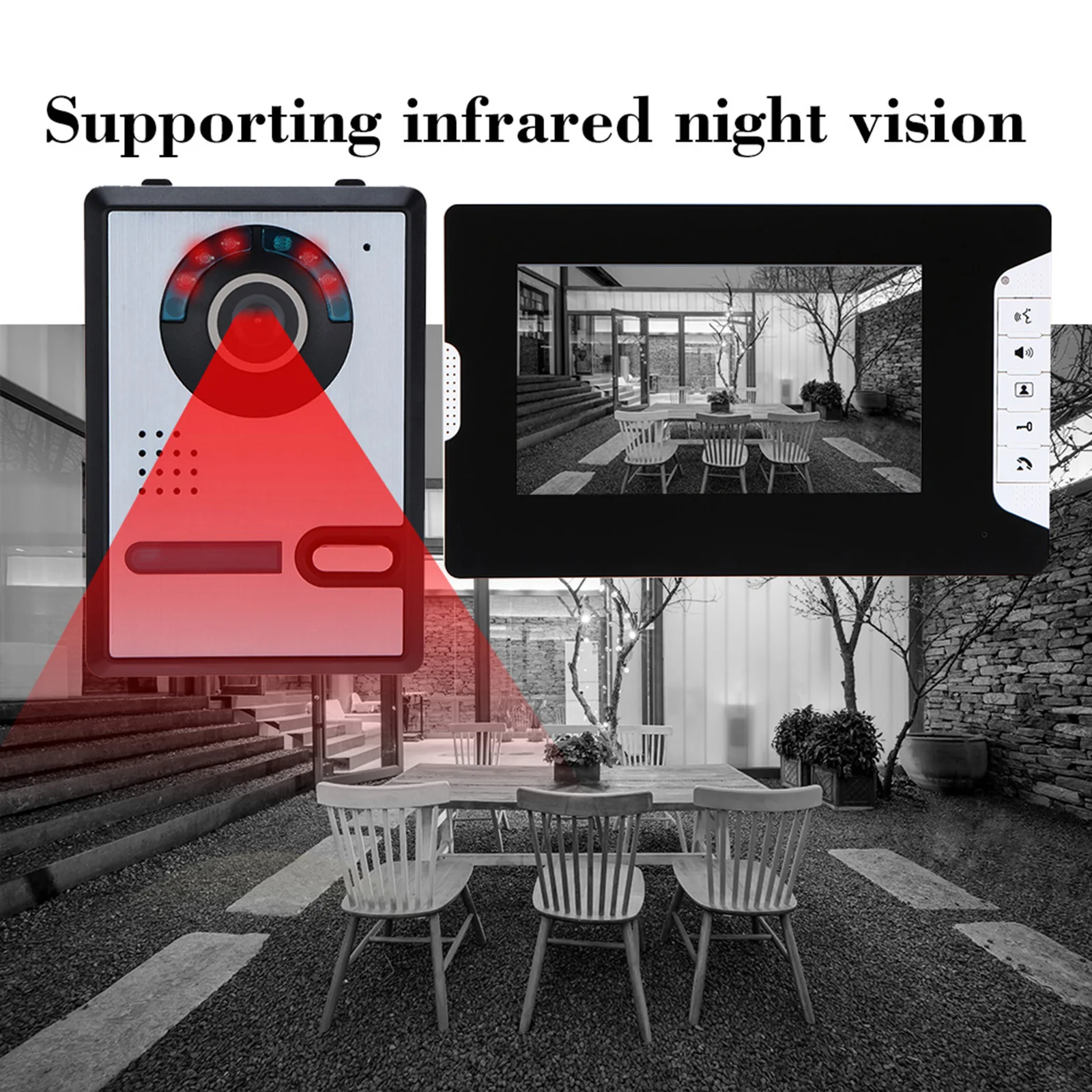 Outdoor Camera Doorbell Video Door Phone Waterproof with 7\'\' Color TFT LCD Monitor Screen 5 IR LEDs Adjustable Volume Brightness