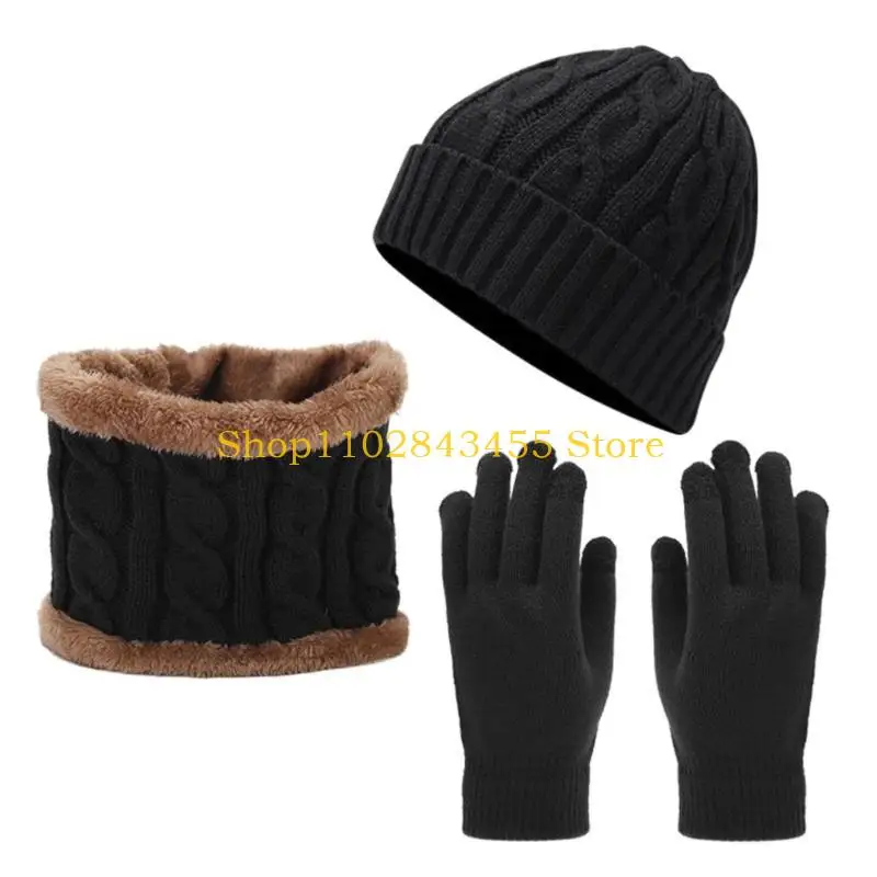 49MC المراهقين قبعة متماسكة قفازات الرقبة الجراب 3 قطعة الدعاوى الخريف والطقس البارد الدفء البدلة